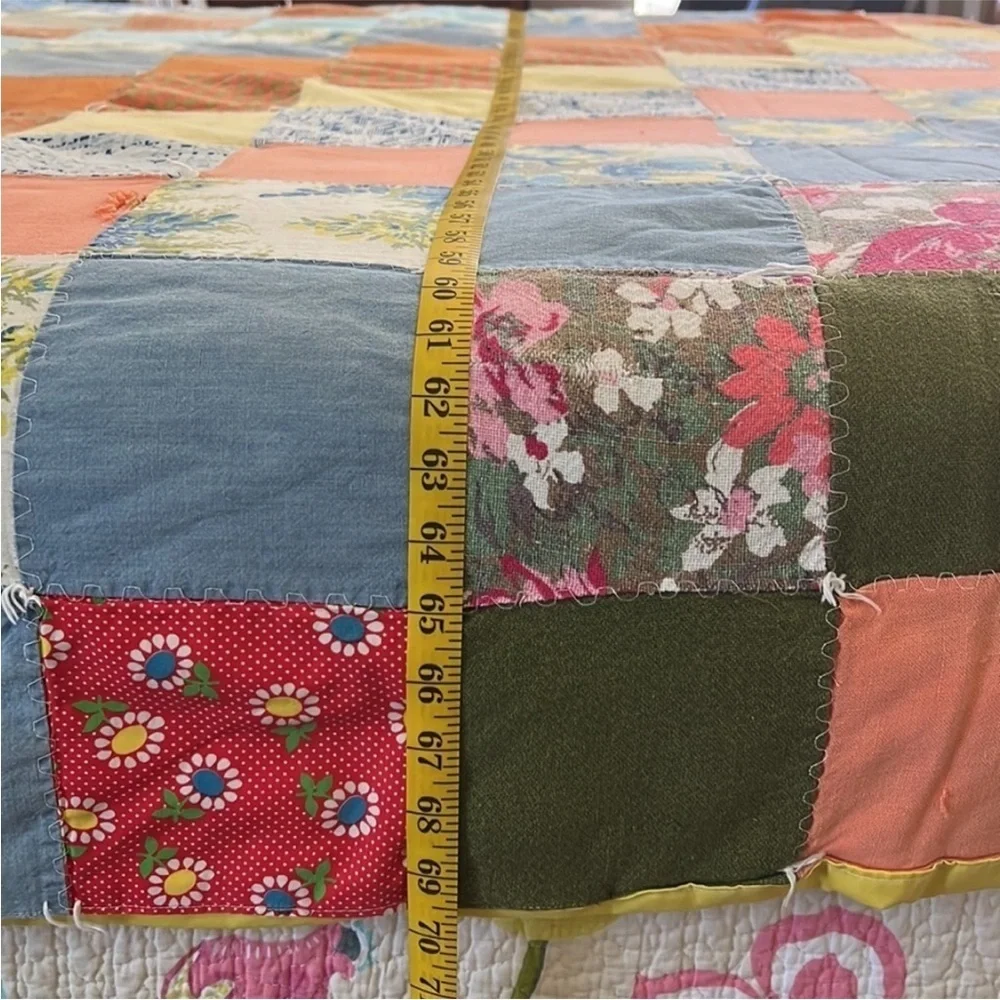 Vintage Patchwork Quilt Blanket Multi Print Throw 76” x 70” - Picture 8 of 12